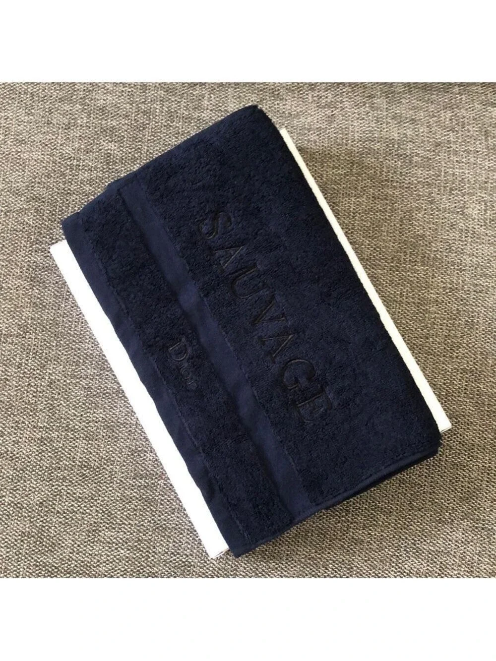 Dior Sauvage Men’s Face Hand Towel Navy Blue Logo Cotton Authentic